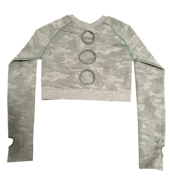 Green Work Out Camouflage Long Sleeve Crop Top S Nylon Polyester Spandex - Picture 2 of 3